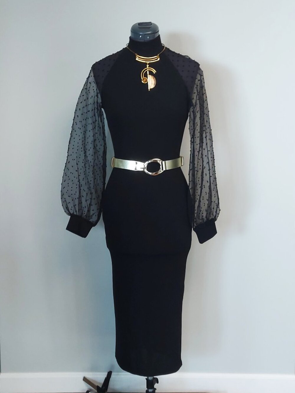 Black Midi Dress - Bodycon, Travel Ready, Versatile - Size XS
